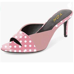 YDN Pink Dots Trendy Peep Toe High Heel Slip on Mules Slide Slipper Shoes